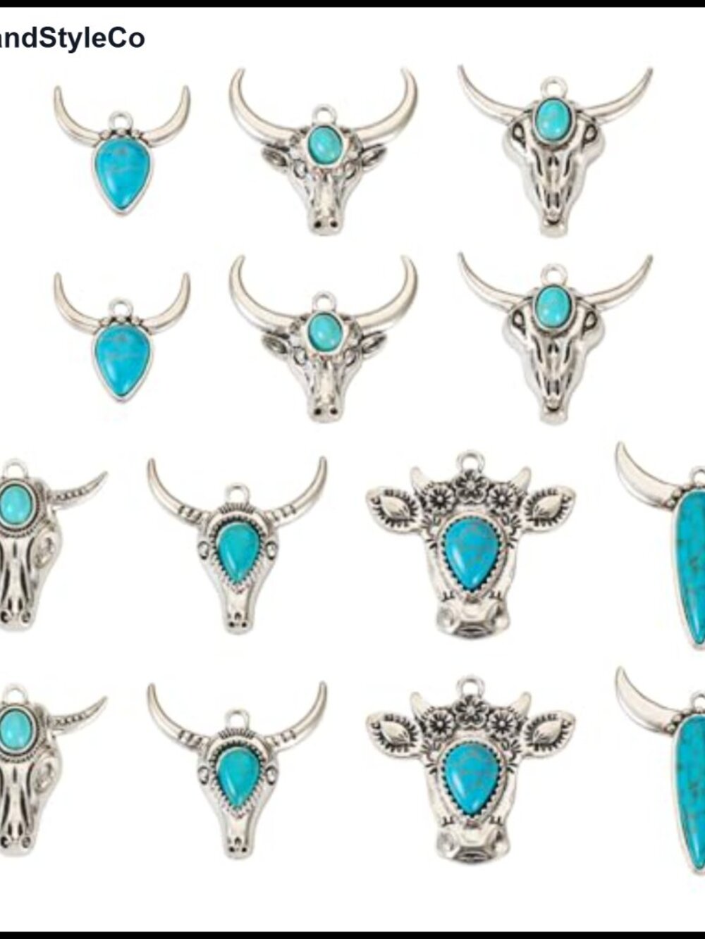 Turquoise Cattle Head Charms 14pc Jewelry Making DIY Bracelet Necklace